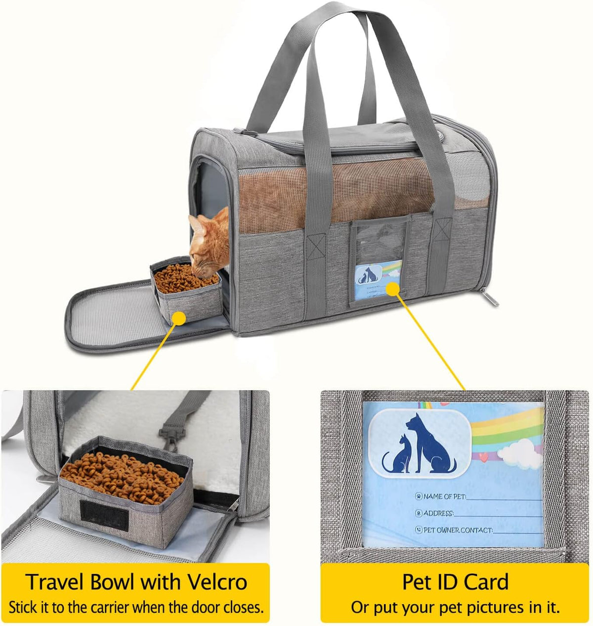 Cat Carrier for Large Cats 20 Lbs, Medium Cat under 25 Lbs, Dog Carriers for Small Dogs, Soft Travel Pet Carrier for 2 Cats Small Dogs, Grey