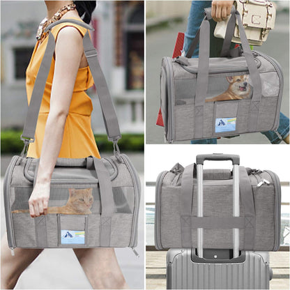 Cat Carrier for Large Cats 20 Lbs, Medium Cat under 25 Lbs, Dog Carriers for Small Dogs, Soft Travel Pet Carrier for 2 Cats Small Dogs, Grey
