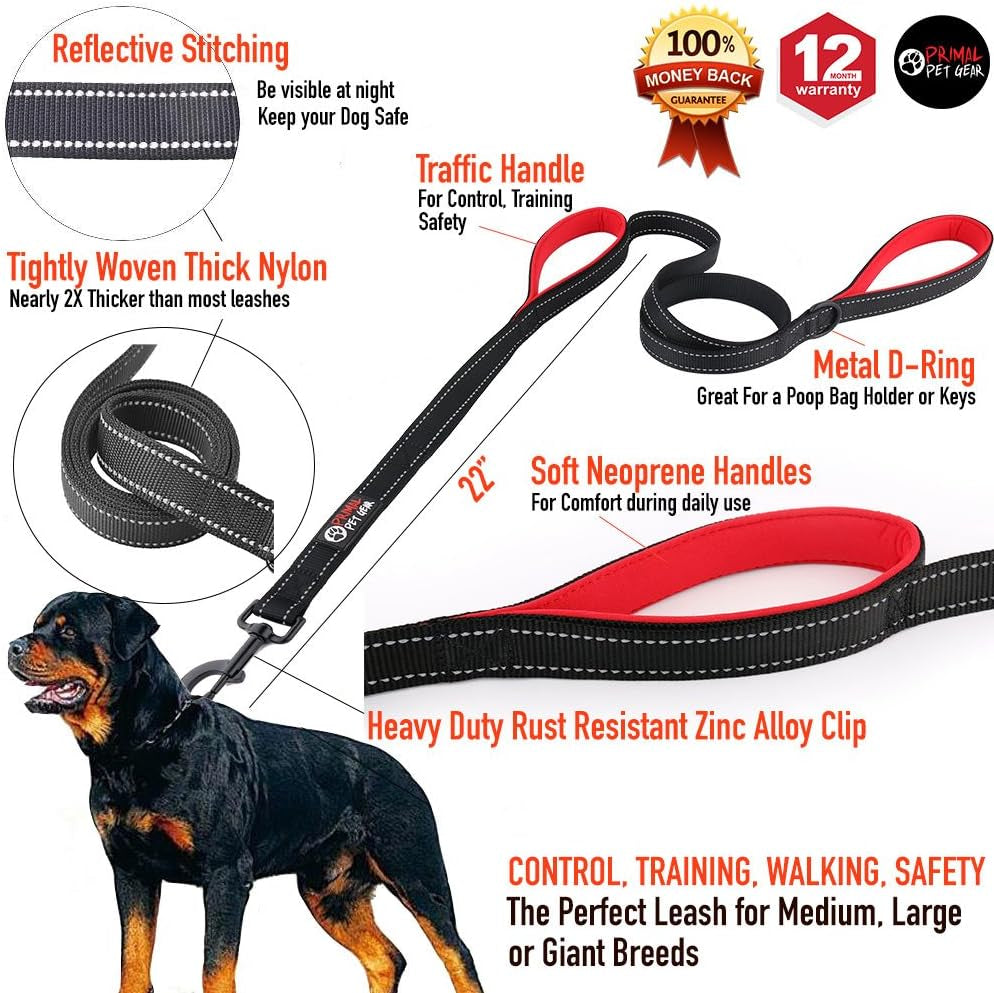 Dog Leash 6Ft Long,Traffic Padded Two Handle,Heavy Duty,Reflective Double Handles Lead for Control Safety Training,Leashes for Large Dogs or Medium Dogs,Dual Handles Leads(Black)